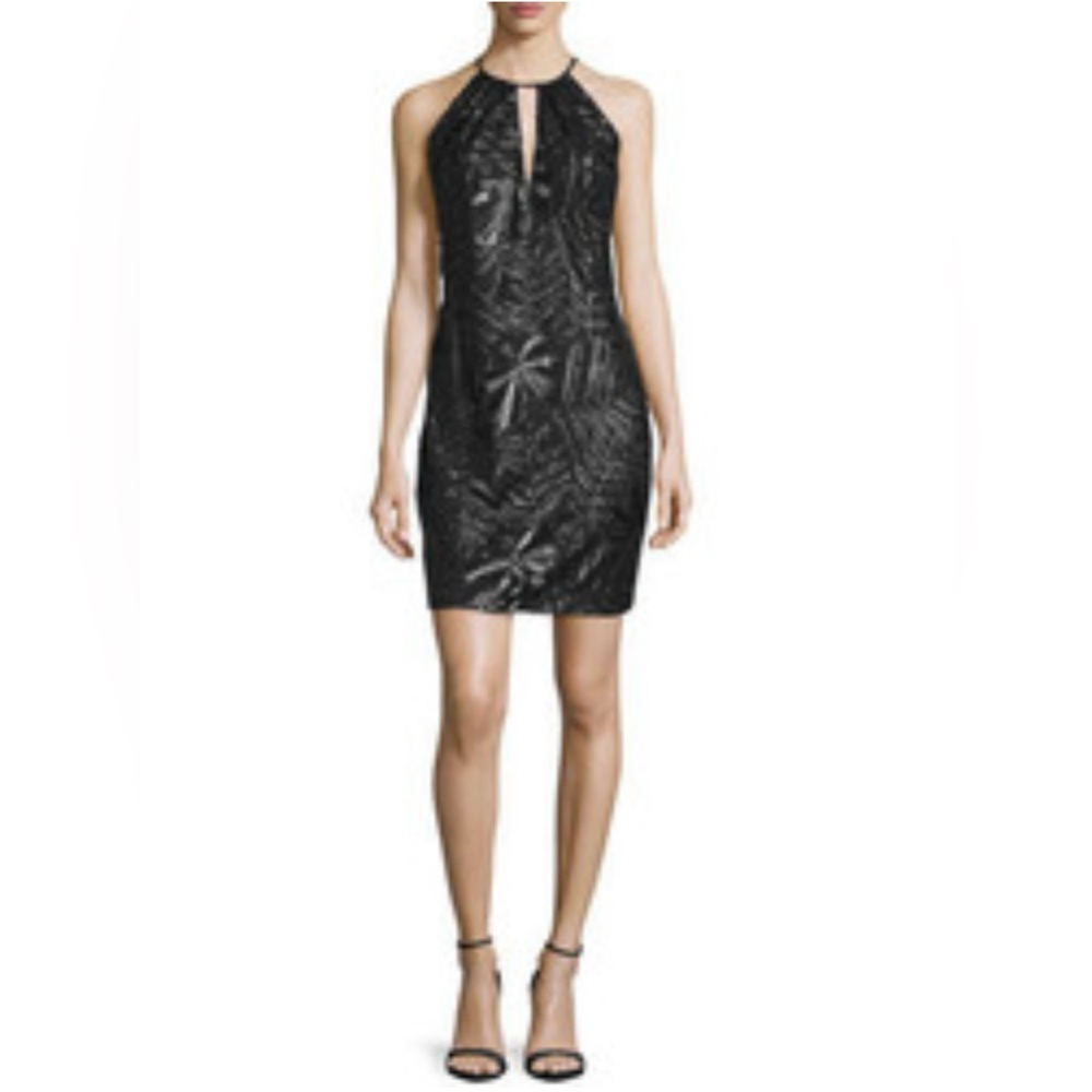 Carmen Marc Valvo Black Label Sleeveless Embroidered Sheath Cocktail Dress 10